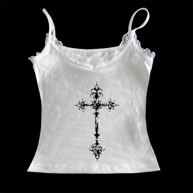 トップス momitika Wholesale Cross Print Gothic Punk Women Tube Top Camis