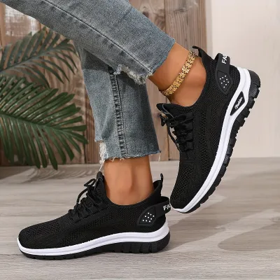 Women Casual Solid Color Mesh Breathable Lace-Up Sneaker