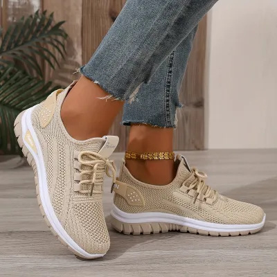 Women Casual Solid Color Mesh Breathable Lace-Up Sneaker