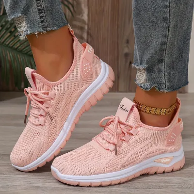 Women Casual Solid Color Mesh Breathable Lace-Up Sneaker