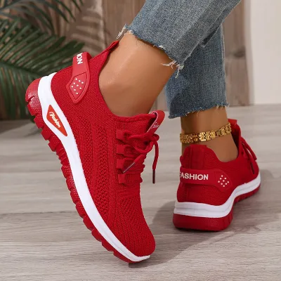 Women Casual Solid Color Mesh Breathable Lace-Up Sneaker