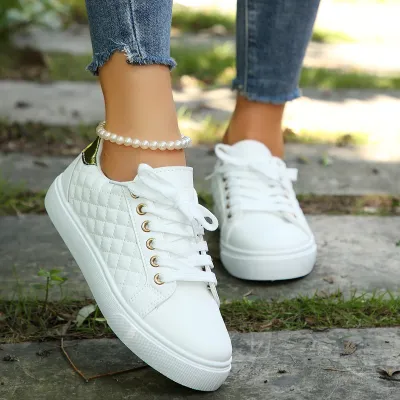 Women Casual Simple Solid Color Round-Toe Lace-Up Flat Shoes