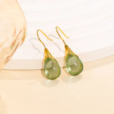 Women Simple Solid Color Drop-Shaped Inlaid Cat'S Eye Earrings