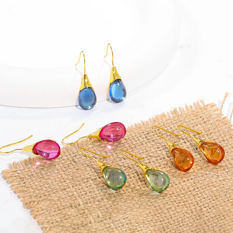 Women Simple Solid Color Drop-Shaped Inlaid Cat'S Eye Earrings