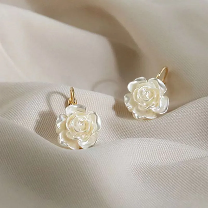 Women Elegant Camellia Flower Metal Earrings