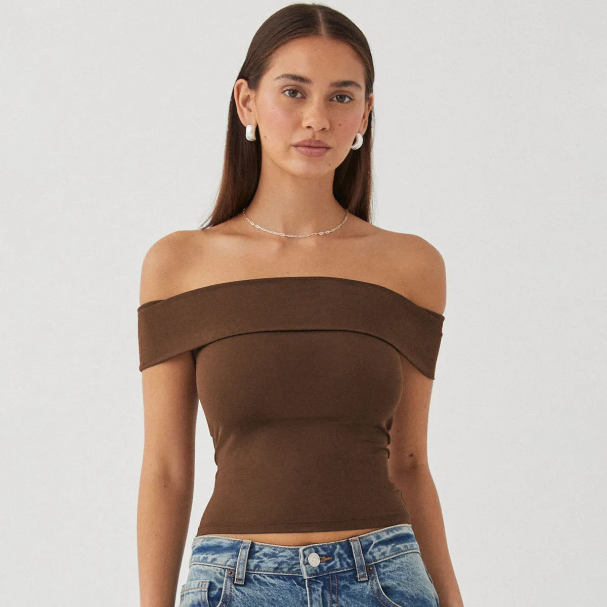 Women Sexy Off Shoulder Crop Top Solid Color Short Sleeve