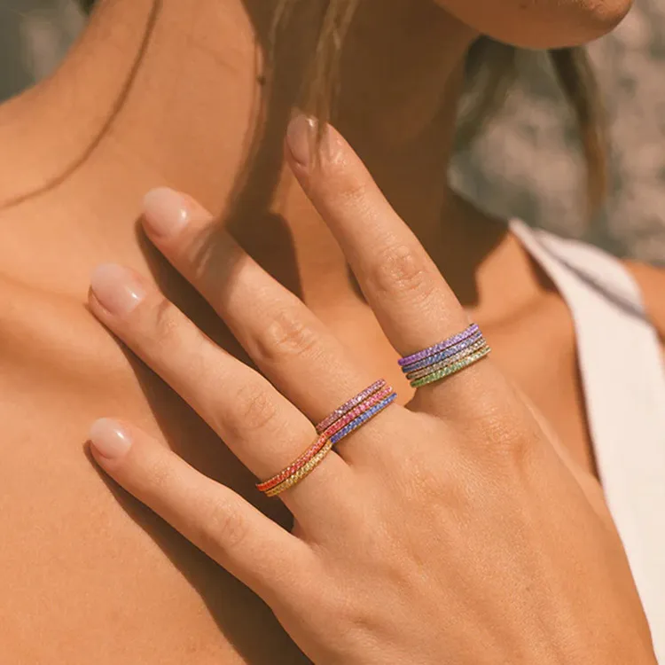 Women Titanium Steel Zircon Geometric Birthday Ring