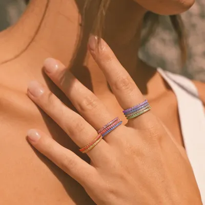 Women Titanium Steel Birthday Stone Zircon Ring