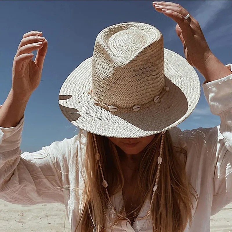 Summer Vacation Women Panama Straw Woven Shell Sunhat