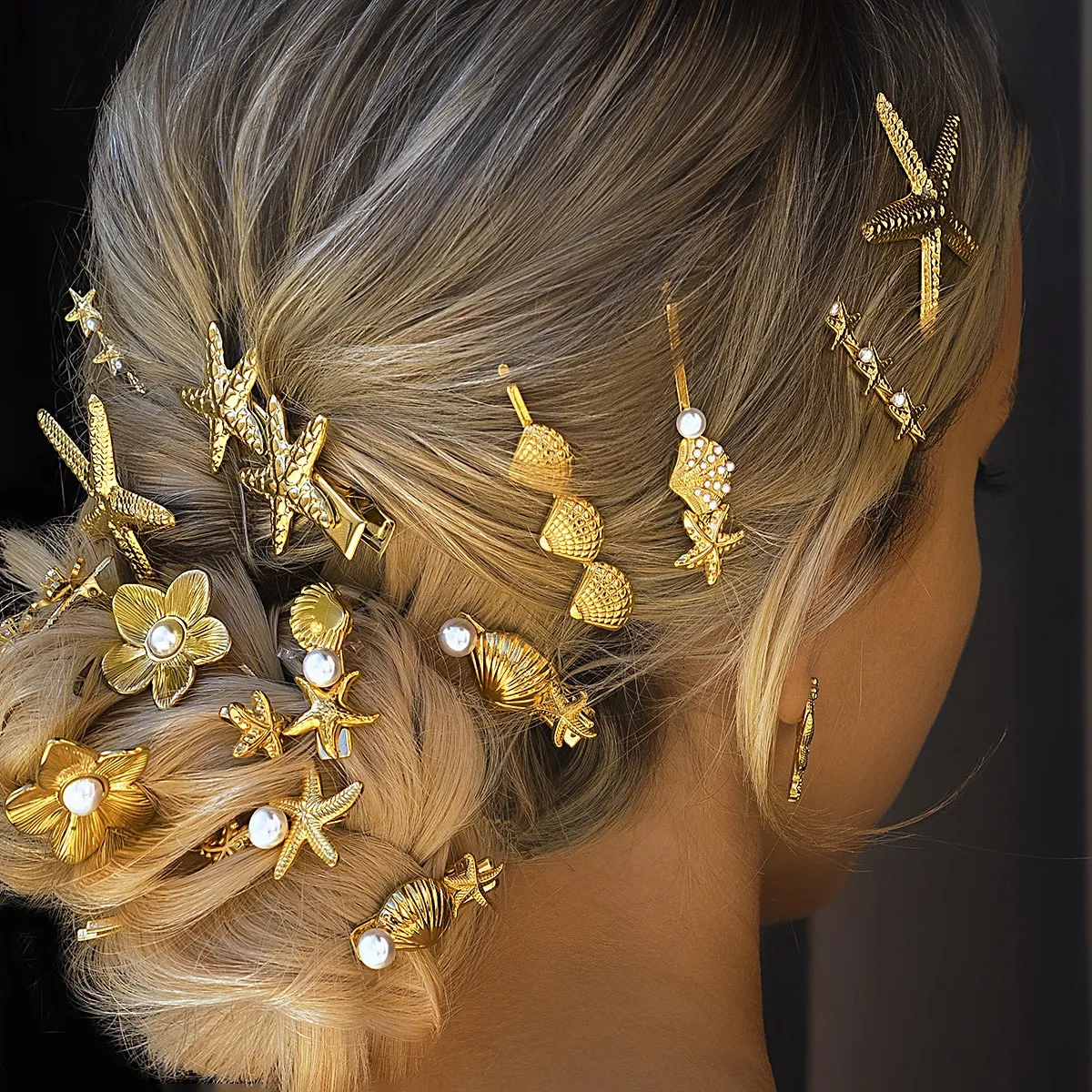 Personalized Star Floral Shell Hair Clip Women Instagram Wind Zinc Alloy Word Clip Personality Trend