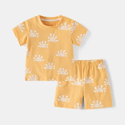 Boys Fashion Casual Cotton Printed Short-Sleeve T-Shirt and Loose Shorts Two-Piece Set