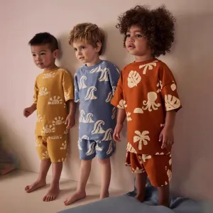 Boys Fashion Casual Cotton Printed Short-Sleeve T-Shirt and Loose Shorts Two-Piece Set
