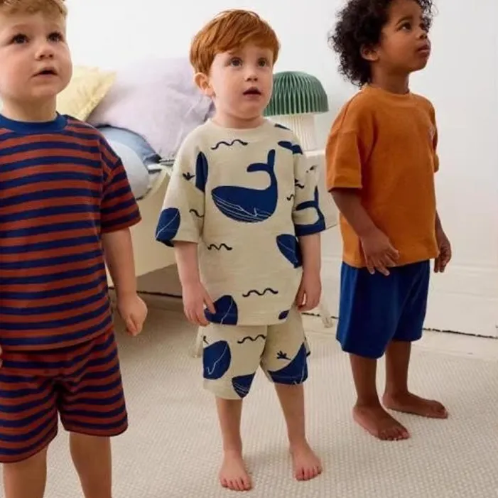 Boys Whale Print Casual Short Sleeve T-Shirt and Loose Shorts Two-Piece Set