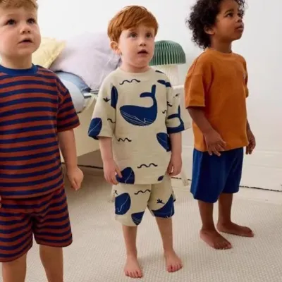 Boys Whale Print Casual Short Sleeve T-Shirt and Loose Shorts Two-Piece Set