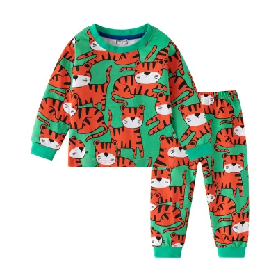 Boys Casual Cotton Animal Print Long Sleeve Sweatshirt and Slim Fit Pants Two-Piece Set