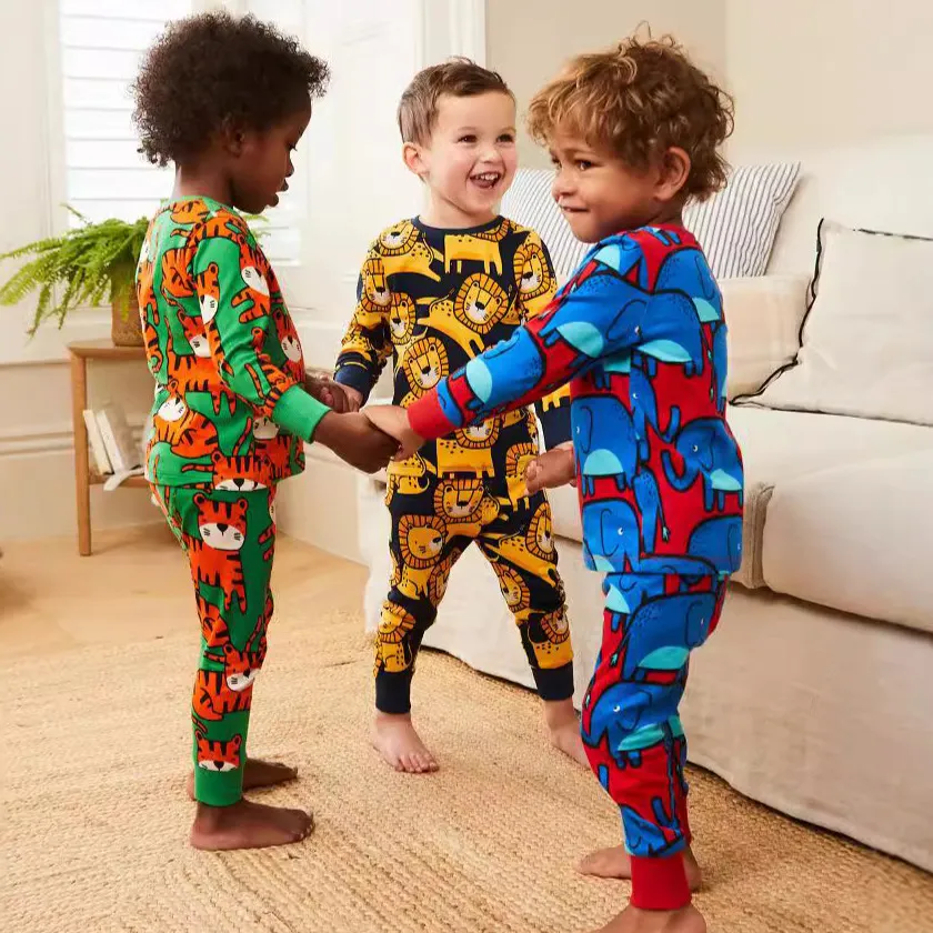 Boys Casual Cotton Animal Print Long Sleeve Sweatshirt and Slim Fit Pants Two-Piece Set