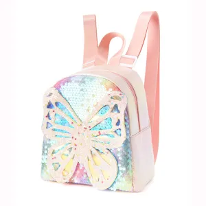 Children's Cute Butterfly Sequins Mini Backpack for Girls, PU Leather