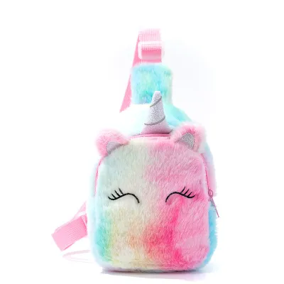 Children's Cartoon Unicorn Plush Chest Bag with Stripe Pattern