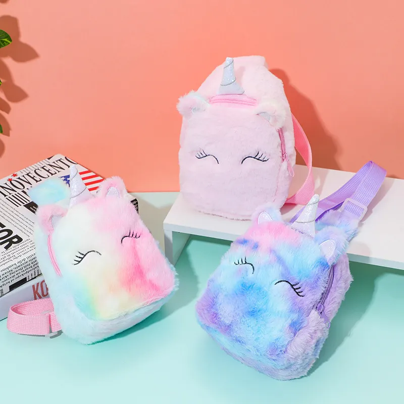 Children's Cartoon Unicorn Plush Chest Bag with Stripe Pattern