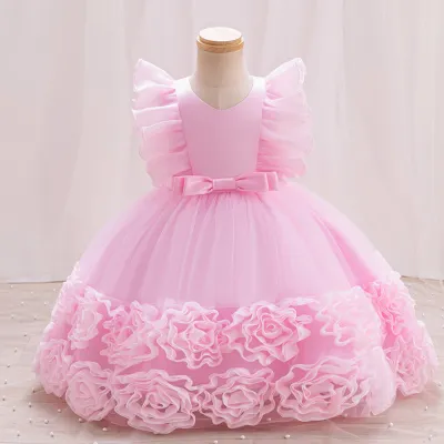 Vestido de fiesta elegante de tutú de malla de color liso para niñas