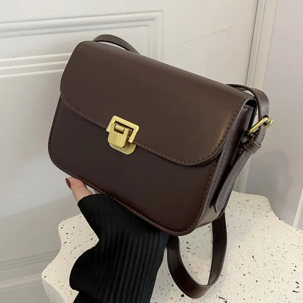 Women Fashion Solid Color Small Square PU Shoulder Bag