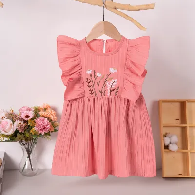 Wholesale Kids Toddler Girls Cute Cartoon Stripe Short Sleeve Dress