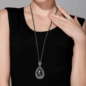 Women Fashion Exaggerated Long Crystal Pendant Chain Necklace