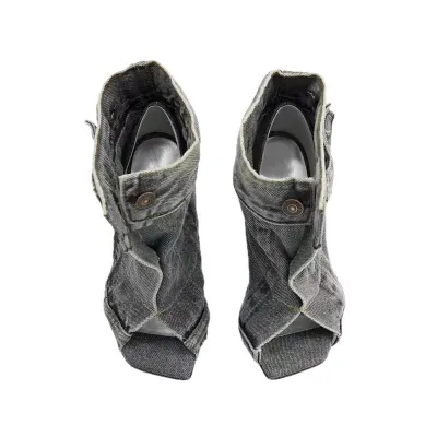 Women Fashion Casual Square Toe Denim Chunky High Heeled Shoes