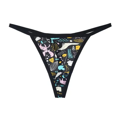 Women Fashion Sexy Printed Low Waist Breathable Nylon Thong