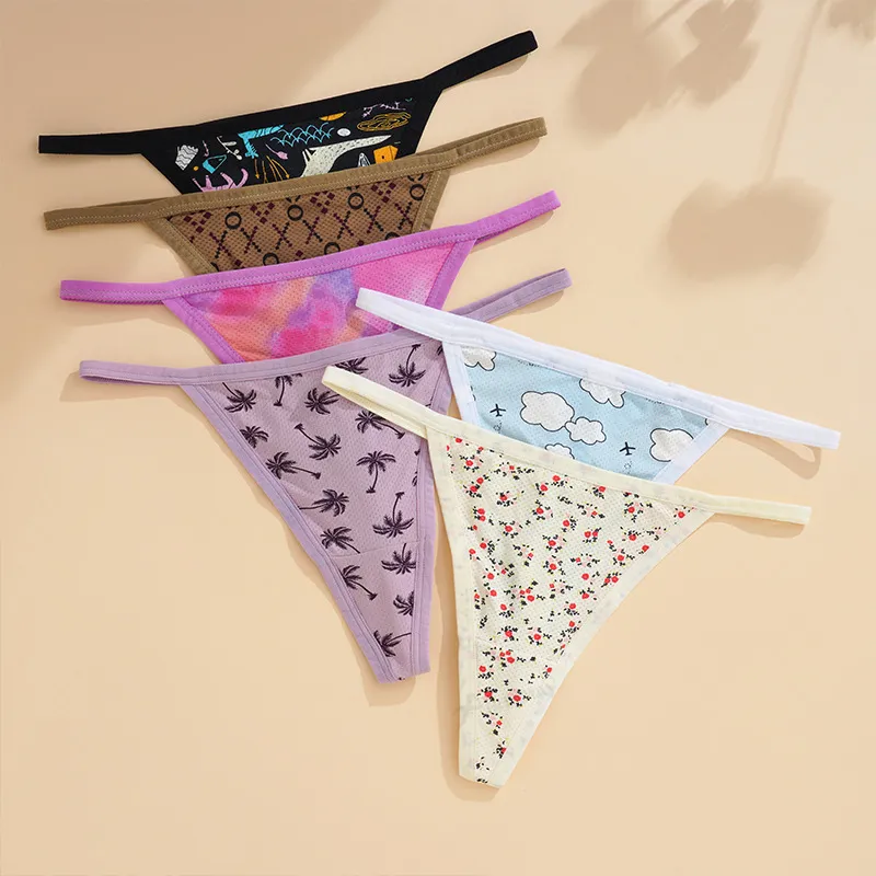 Women Fashion Sexy Printed Low Waist Breathable Nylon Thong