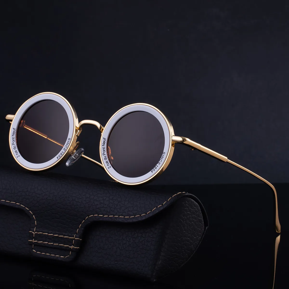 Men's Fashion Casual Solid Color Metal Frame Round Sunglasses