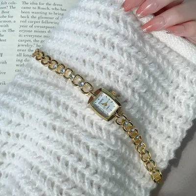 Women's Fashion Solid Color Square Rhinestone Bracelet Quartz Watch