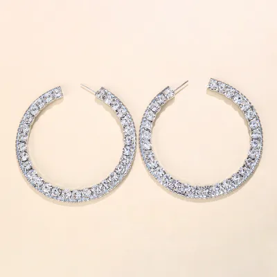 Women Fashion Creative Exaggerated Round Alloy Rhinestone Earrings