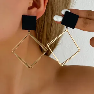 Women Fashion Exaggerated Simple Metal Square Earrings