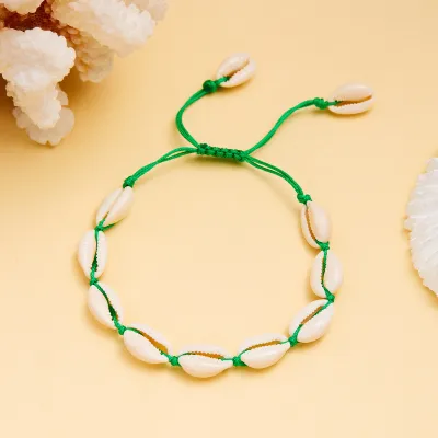 Women Fashion Casual Vacation Beach Shell Woven Adjustable Cord Bracelet