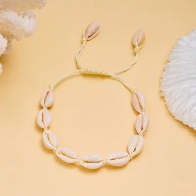 Women Fashion Casual Vacation Beach Shell Woven Adjustable Cord Bracelet