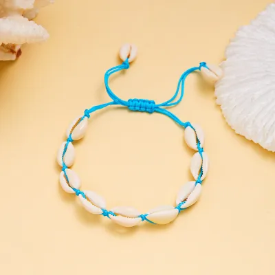 Women Fashion Casual Vacation Beach Shell Woven Adjustable Cord Bracelet