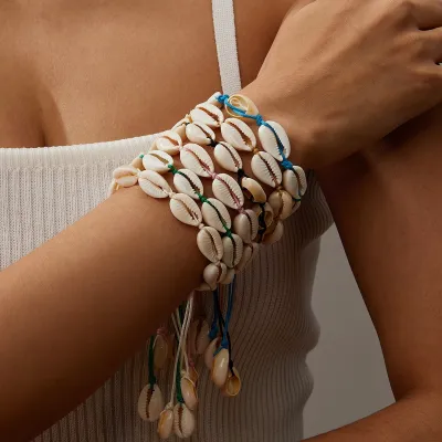 Women Fashion Casual Vacation Beach Shell Woven Adjustable Bracelet