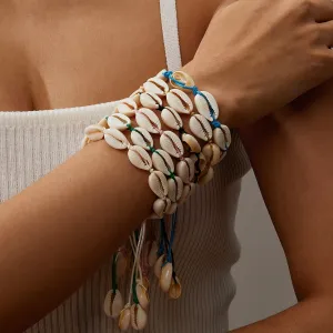 Women Fashion Casual Vacation Beach Shell Woven Adjustable Cord Bracelet