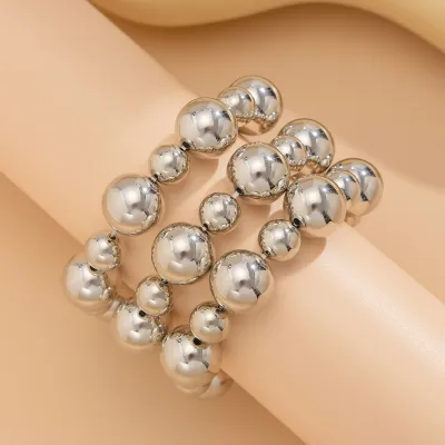 Women Fashion Exaggerated Punk Beaded Bracelet Three-Piece Set