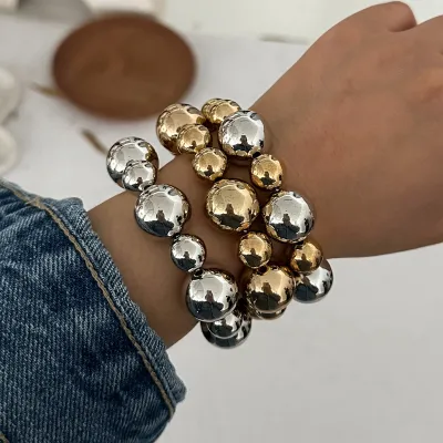 Women Fashion Exaggerated Punk Beaded Bracelet Three-Piece Set