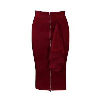 Women Plus Size Zipper Slim Fit Ruffled Commuter Wind Mid-Skirt