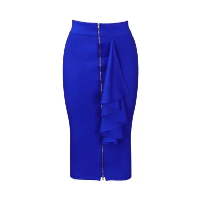 Women Plus Size Zipper Slim Fit Ruffled Commuter Wind Mid-Skirt