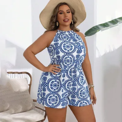Mono de verano sin mangas con estampado de talla grande para mujer