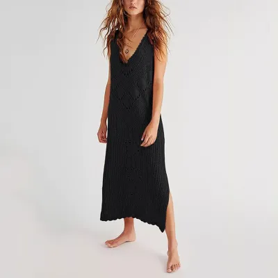 Women's Casual Solid Color Knitted Sleeveless Swimsuit Cover-Up