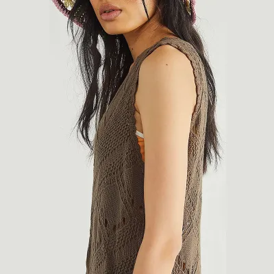 Women's Casual Solid Color Knitted Sleeveless Swimsuit Cover-Up