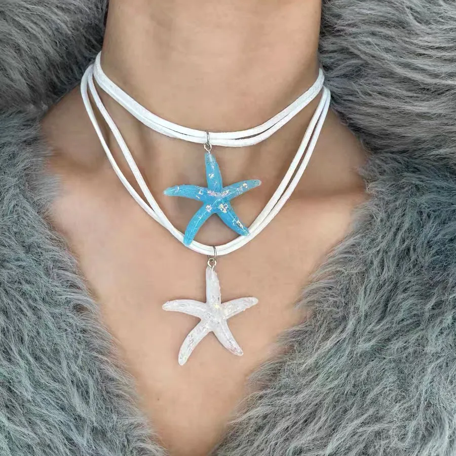 Women Fashion Casual Ocean Starfish Cord Necklace