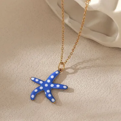 Women Fashion Casual Marine Animal Starfish Oil Dripping Necklace