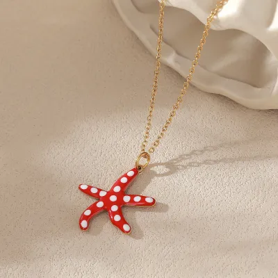 Women Fashion Casual Marine Animal Starfish Oil Dripping Necklace