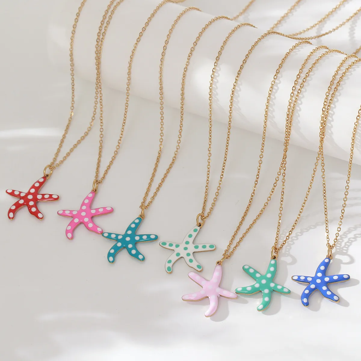 Women Fashion Casual Marine Animal Starfish Oil Dripping Necklace